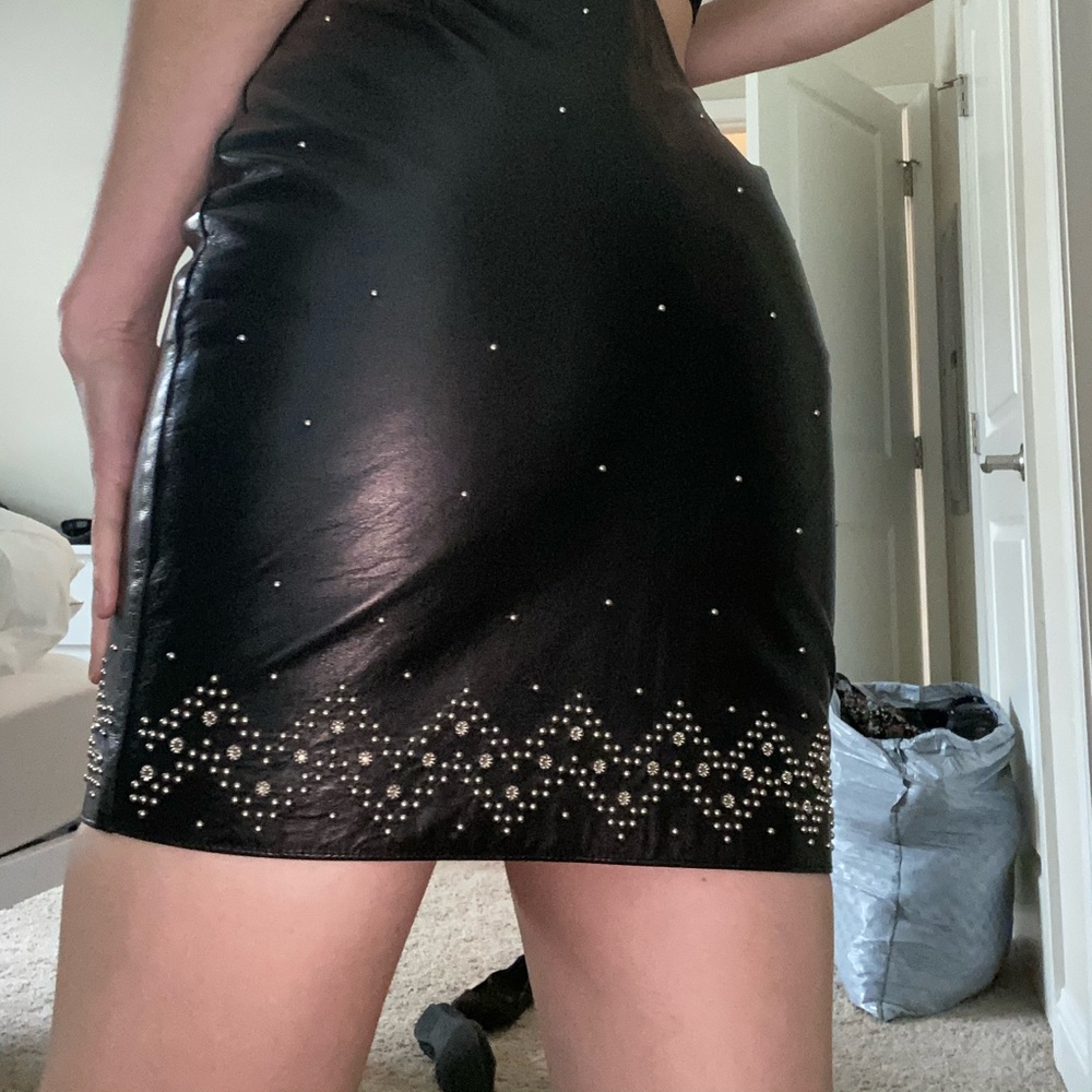 BLUMARINE • Leather studded mini skirt